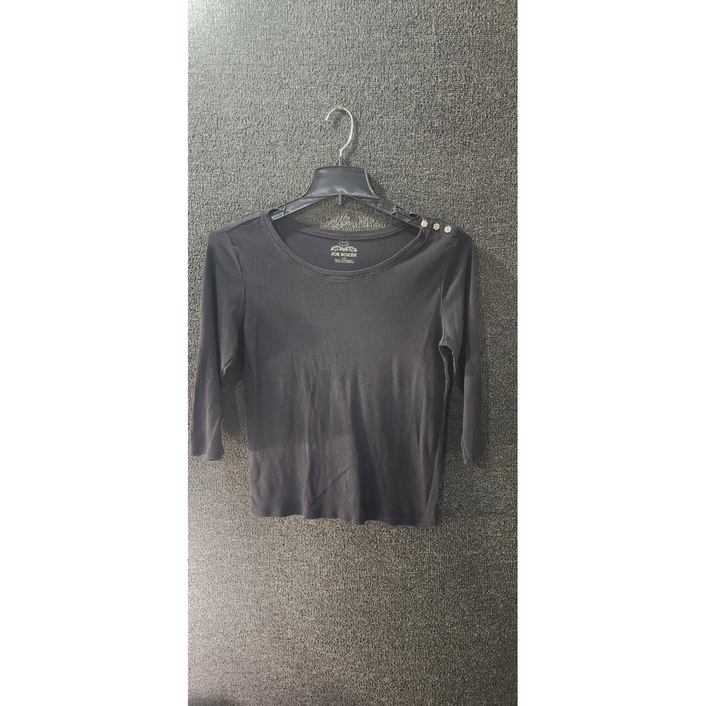 Joe Boxer Womens Black 3/4 Sleeve Ribbed Scoop Neck Button Shoulder Top Large